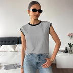 Casual Striped Contrast Color Trim Sleeveless T shirt Women