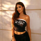 Women's Women’s Black Graphic Strapless Crop Top
