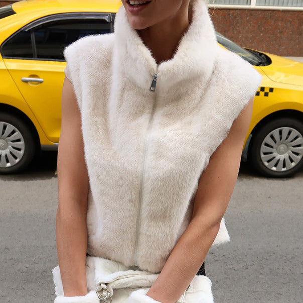 Sleeveless Faux Fur High Collar Vest