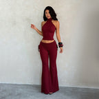 Women's Halter Top & Bootcut Pants Set