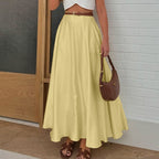Satin Draping Yellow Skirt Spring Summer Simple Pocket High Waist