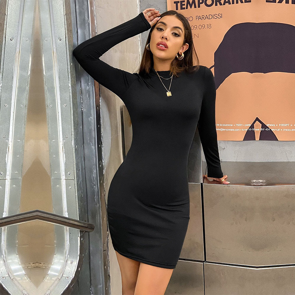 Women's Elegant Lightly Mature Dress Half High Collar High Waist