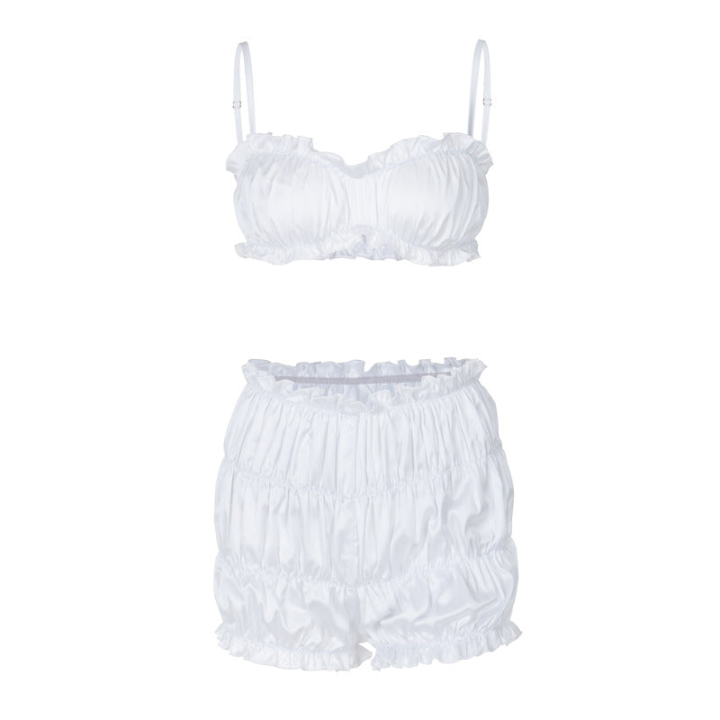 Women's 's Ruffle Crop Top & Shorts Two-Piece Set