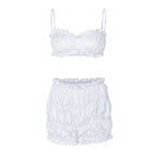 Women's 's Ruffle Crop Top & Shorts Two-Piece Set