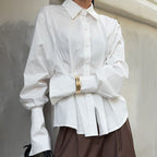 Women's Luxury Pleat Waisted Slim-Fit Long-Sleeved Collared Shirt