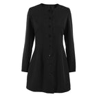 Crew-Neck Button Long-Sleeve A-Line Mini Dress