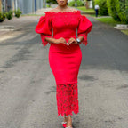 Clothes Elegant Lace Stitching Off-Neck Dress