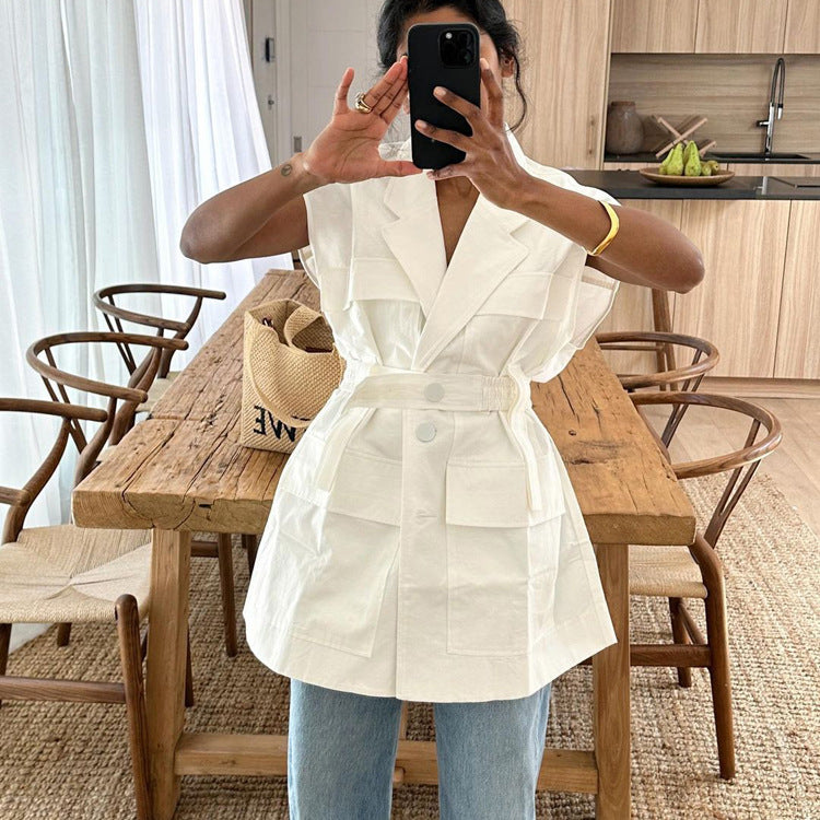Multi-Pocket Belted Work Shirt