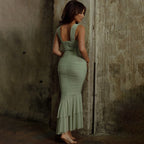 Women's Spaghetti-Strap Ruched Fishtail Maxi Dress