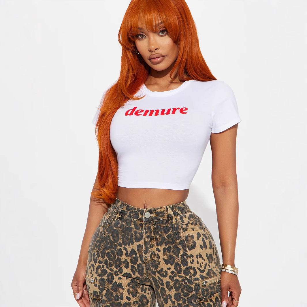 Women's Fall Slim Fit Sexy Sexy Round Neck Cropped Cropped T Shirt Short Sleeve