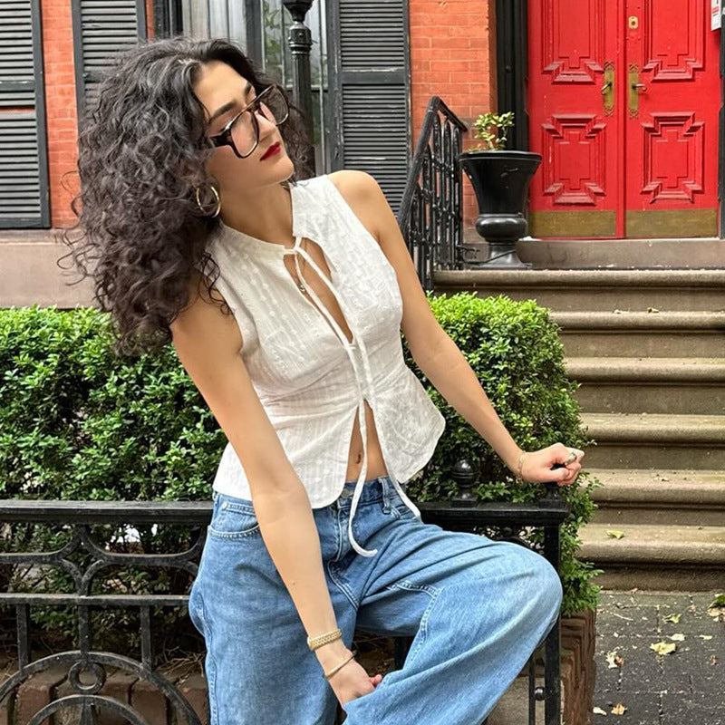 Women's Women's's Street Bare Cropped Slim Fit Lace Up Sleeveless Vest Top