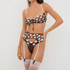 Bow Decoration Love Embroidery Stitching Sheer Mesh Body Shaping Sexy Split