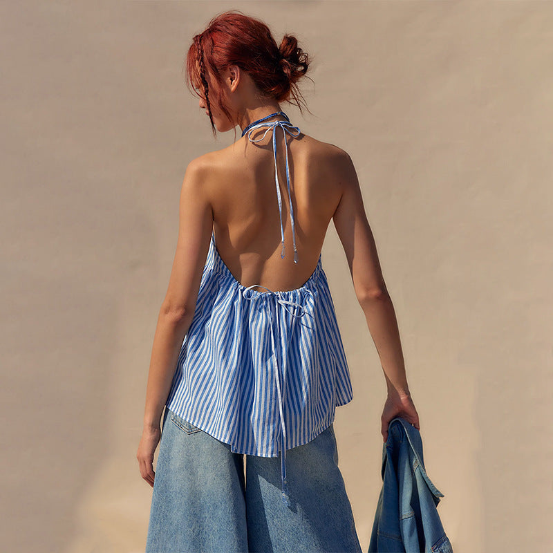 Women's Summer Women Wear Striped Lace Up Backless Women Top Sexy