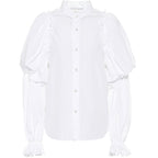 Women's Shirt Women Long Sleeve Lantern Sleeve Women Shirt White Stand Collar