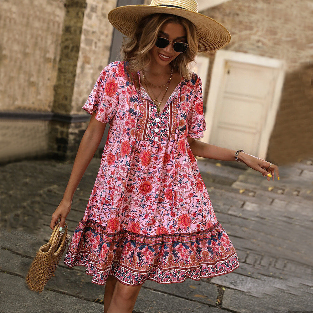 Women’s V-Neck Printed Hem Holiday Dress