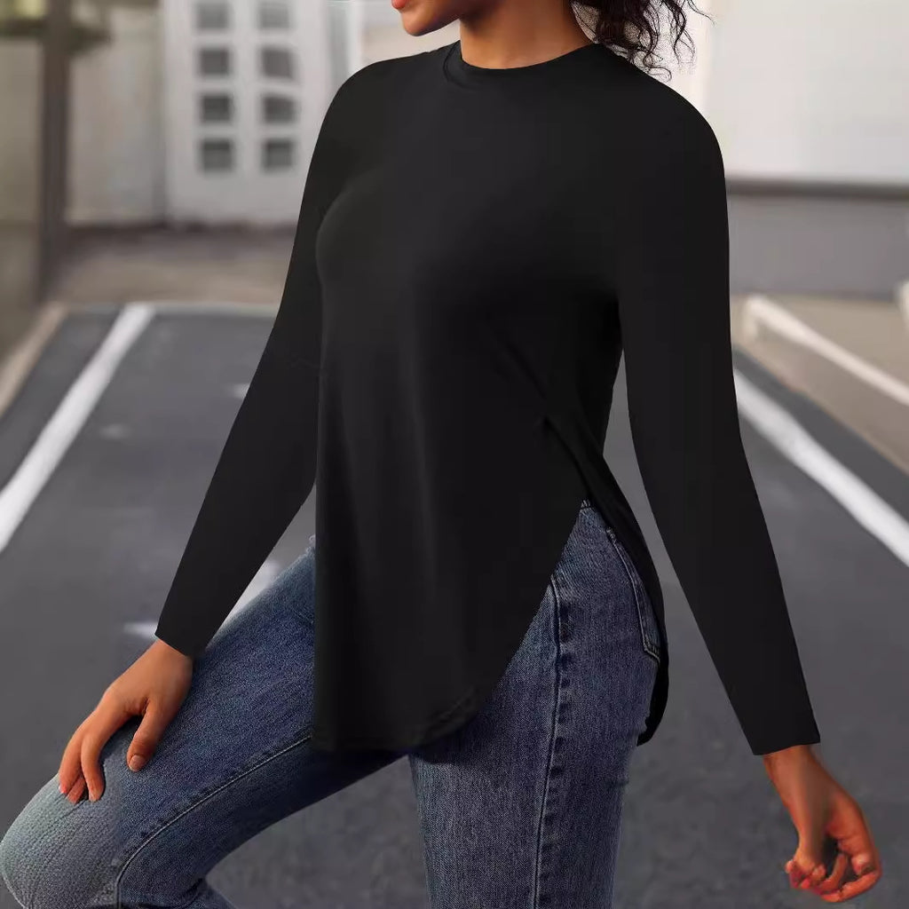 Women’s Black Ribbed Crew Neck Long Sleeve Top