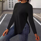 Women’s Black Ribbed Crew Neck Long Sleeve Top