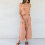 Women's Cotton Linen Backless Square Neck Top