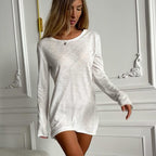 Crew-Neck Long-Sleeve Mini Dress