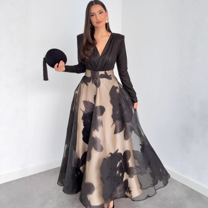 Autumn Printed Waist Controlled Women Long Sleeved Skirt