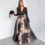 Autumn Printed Waist Controlled Women Long Sleeved Skirt