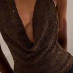 's Shiny Deep V Plunge Neck Solid Color Vest See Through Swing Top