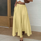 Satin Draping Yellow Skirt Spring Summer Simple Pocket High Waist