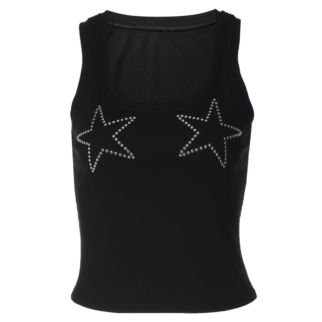 Rhinestone All Matching Top for Women Winter Sexy Slim Fit Solid Color Vest