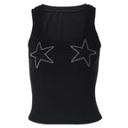 Rhinestone All Matching Top for Women Winter Sexy Slim Fit Solid Color Vest