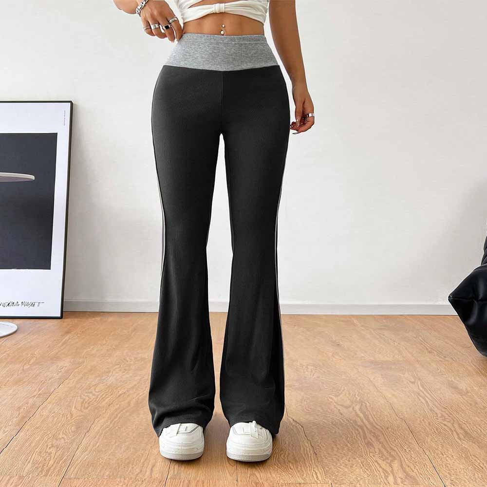 Women's All Match Office Tight Casual Pants Elastic Waist Contrast