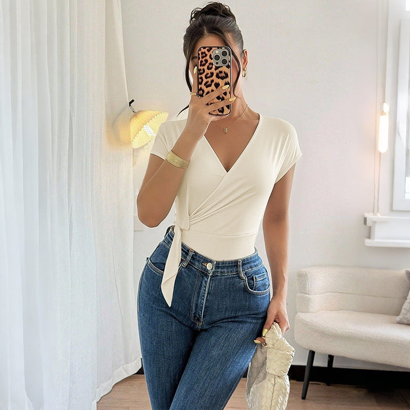 Women's V-Neck Tie-Waist Jumpsuit