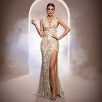 Women's Halter Sequin Fishtail Evening Dress