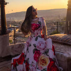 Floral Beaded Stand-Collar Cutout A-Line Maxi Dress