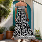 's Summer Striped Off Neck Split Dress