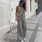 Lace-Up Halterneck Top & Pants Set