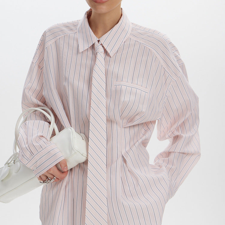 Printed Striped Shirt Polo Collar Long Sleeve