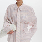 Printed Striped Shirt Polo Collar Long Sleeve