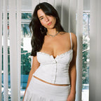 's Lace Stitching Chest Breasted Waist Shaping Sling Solid Color Top