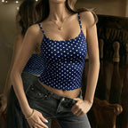 Women's Sexy Square Collar Polka Dot Slim Fit Short Strap Top Women Clothing Summer