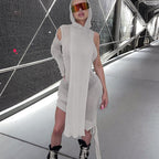Women's Hooded Cutout Long-Sleeve Asymmetric Dress
