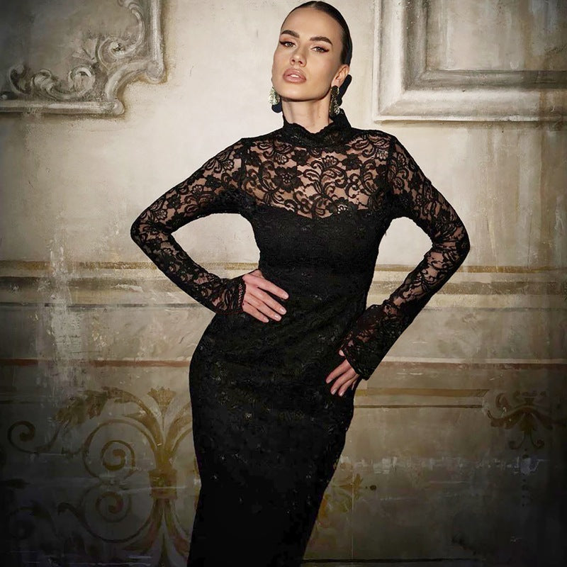 Women's Lace Patchwork Slim Long Sleeve Dress