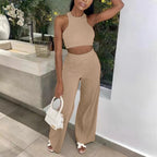 Summer Pants Suit Solid Color Office Sleeveless Vest Casual Two-Piece Set