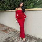 Off-Shoulder Strapless Split Sheath Dress