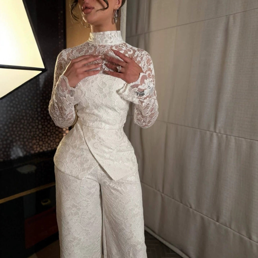Spring Summer French Sexy Lace Patchwork Turtleneck Long