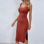 Women's Ribbed Sleeveless Split Cami Midi Dress