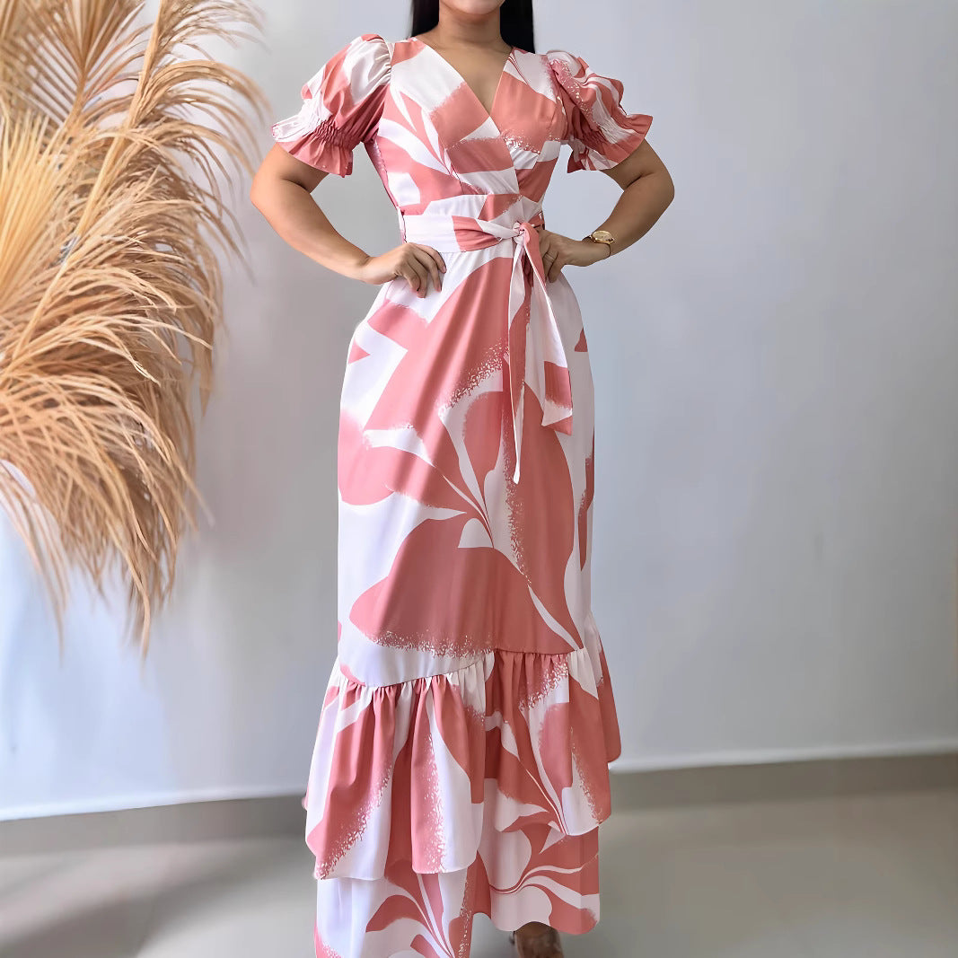 Women's Floral Print Short-Sleeve Vacation Dress