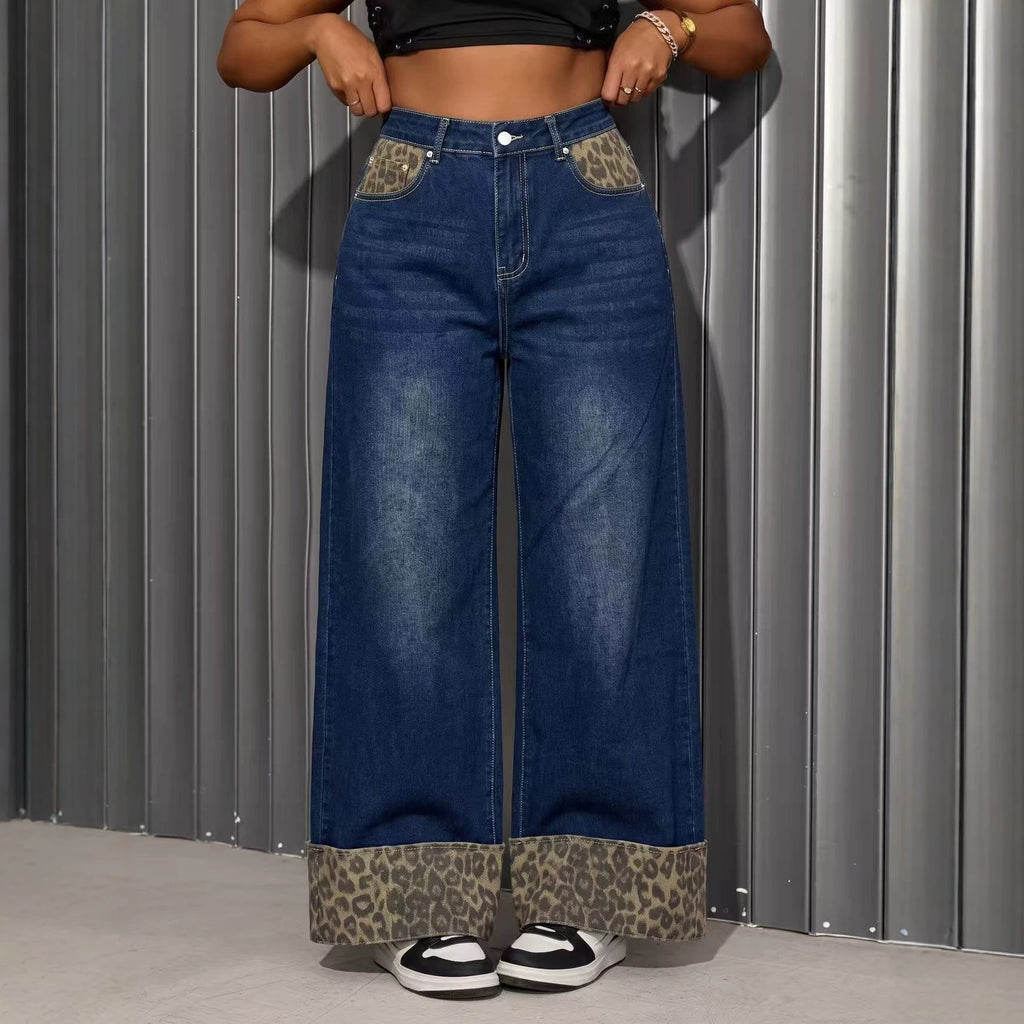 Women's Leopard-Print Wide-Leg Jeans