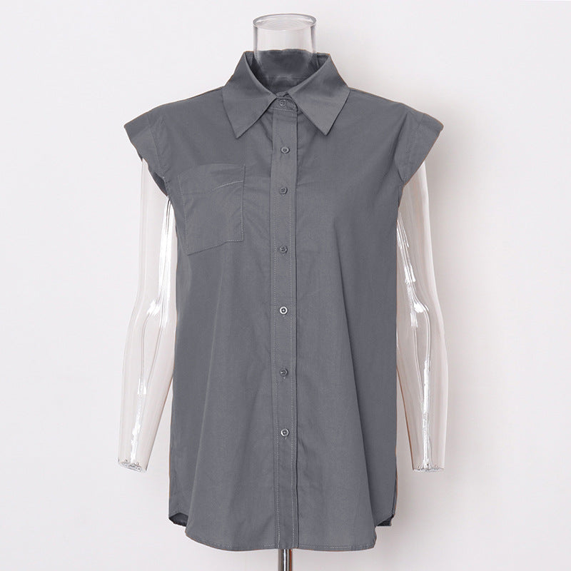 Women's Elegant Idle Sleeveless Shirt Women Spring Solid Color Design Loose Top