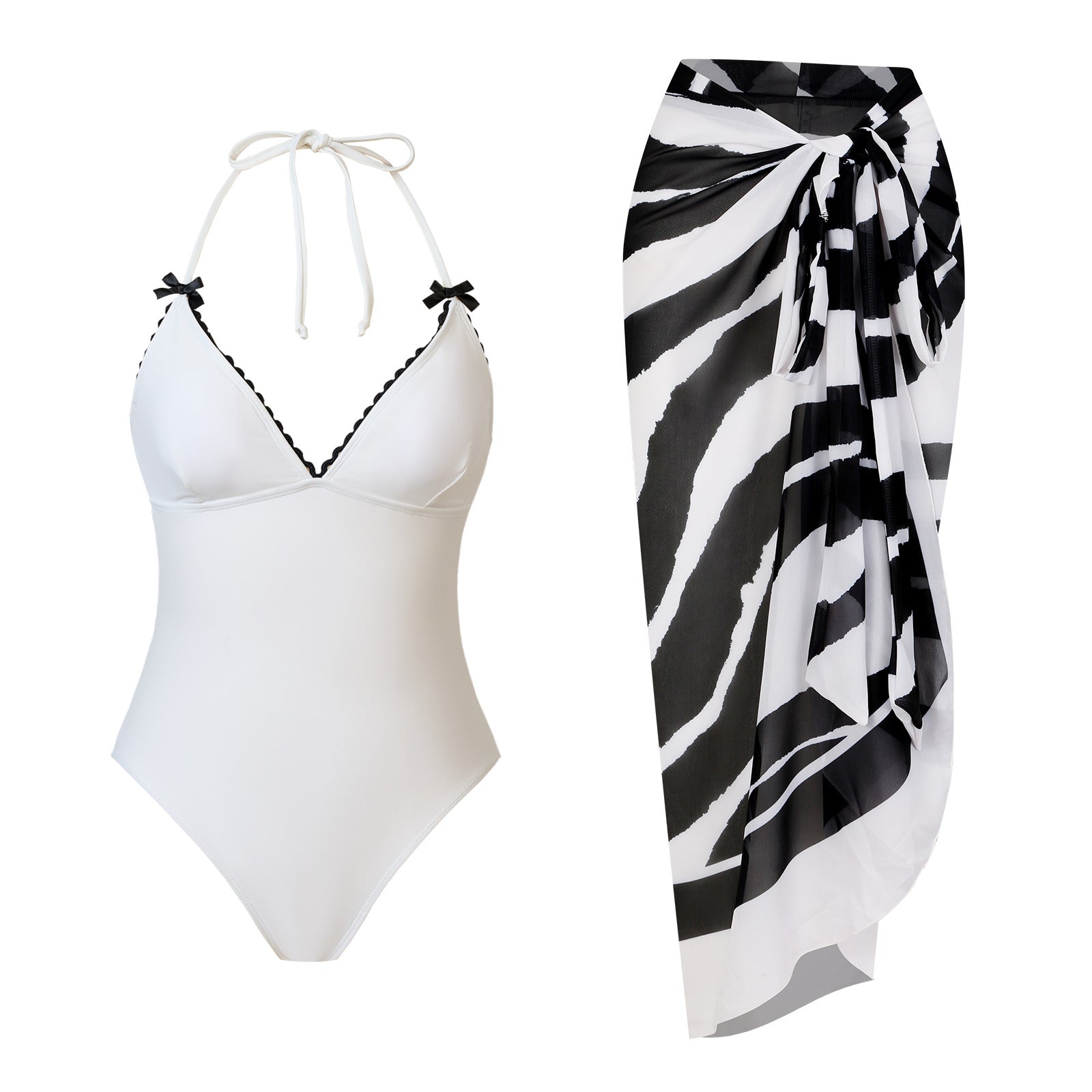 Black White One-piece Swimwear
