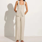 Lace-Up Vest & Wide-Leg Pants Set